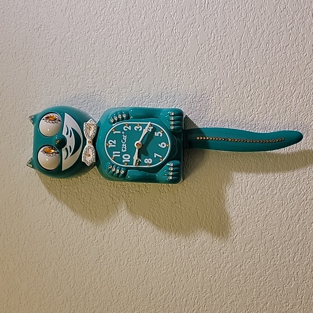 Jeweled Green Beauty Kit-Cat Klock clock SUPER RARE - Picture 3 of 5